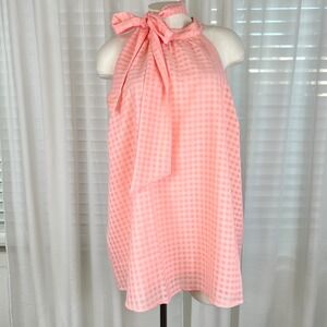 Torrid Womens Pink Gingham Tie Neck Sleeveless Blouse Top Size 1 Plus Chic